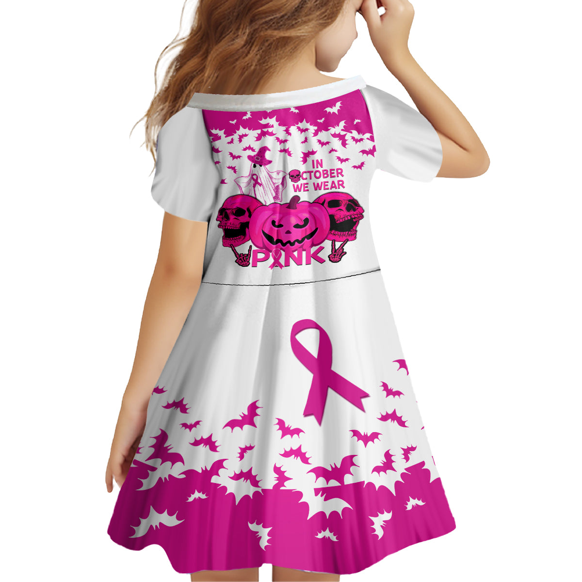 in-october-we-wear-pink-breast-cancer-family-matching-long-sleeve-bodycon-dress-and-hawaiian-shirt-halloween-skull-with-pumkin-white-version