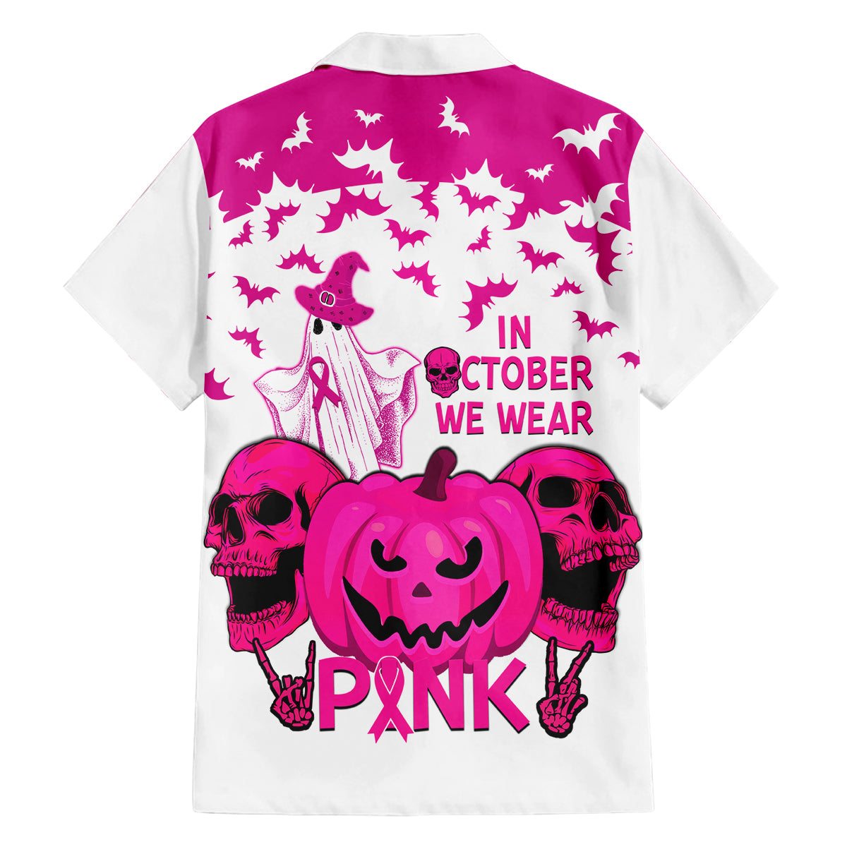 in-october-we-wear-pink-breast-cancer-family-matching-long-sleeve-bodycon-dress-and-hawaiian-shirt-halloween-skull-with-pumkin-white-version