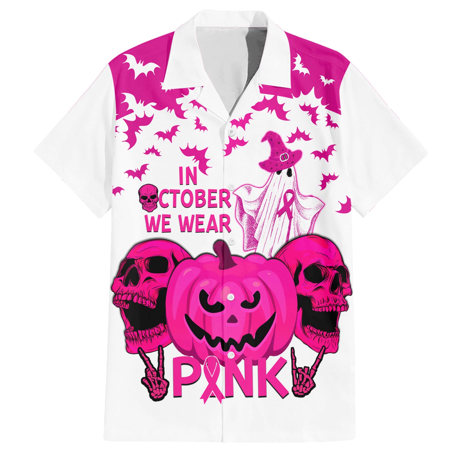 in-october-we-wear-pink-breast-cancer-hawaiian-shirt-halloween-skull-with-pumkin-white-version