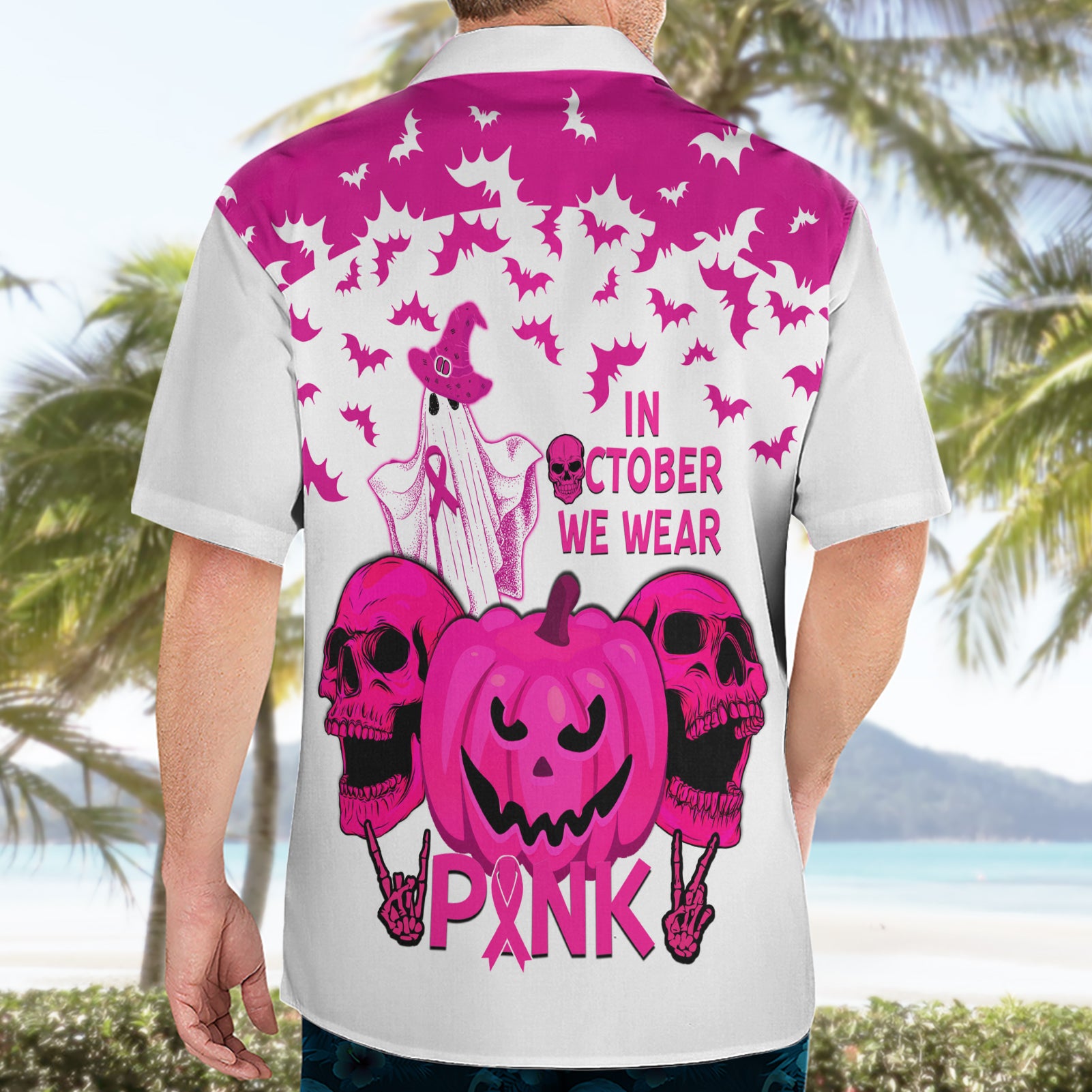 in-october-we-wear-pink-breast-cancer-hawaiian-shirt-halloween-skull-with-pumkin-white-version