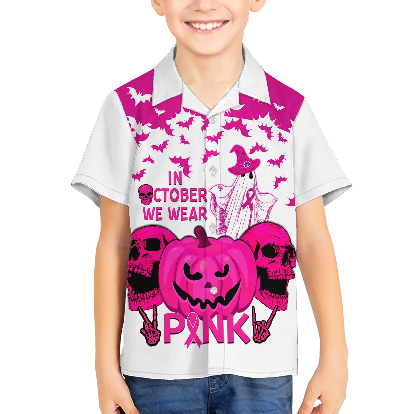 in-october-we-wear-pink-breast-cancer-hawaiian-shirt-halloween-skull-with-pumkin-white-version