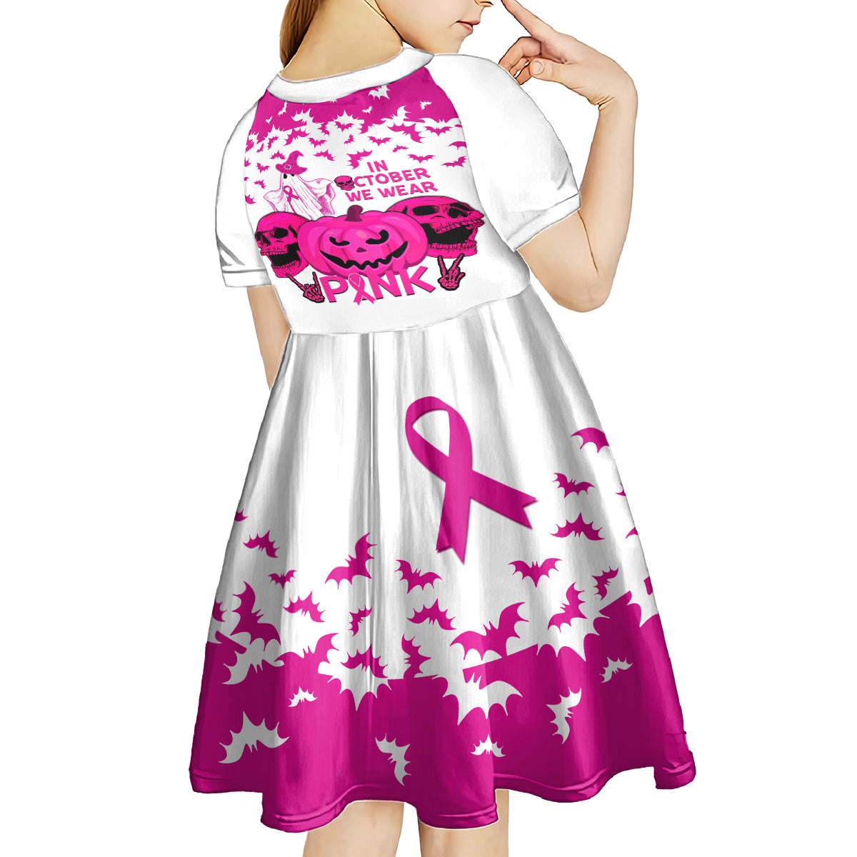 in-october-we-wear-pink-breast-cancer-kid-short-sleeve-dress-halloween-skull-with-pumkin-white-version