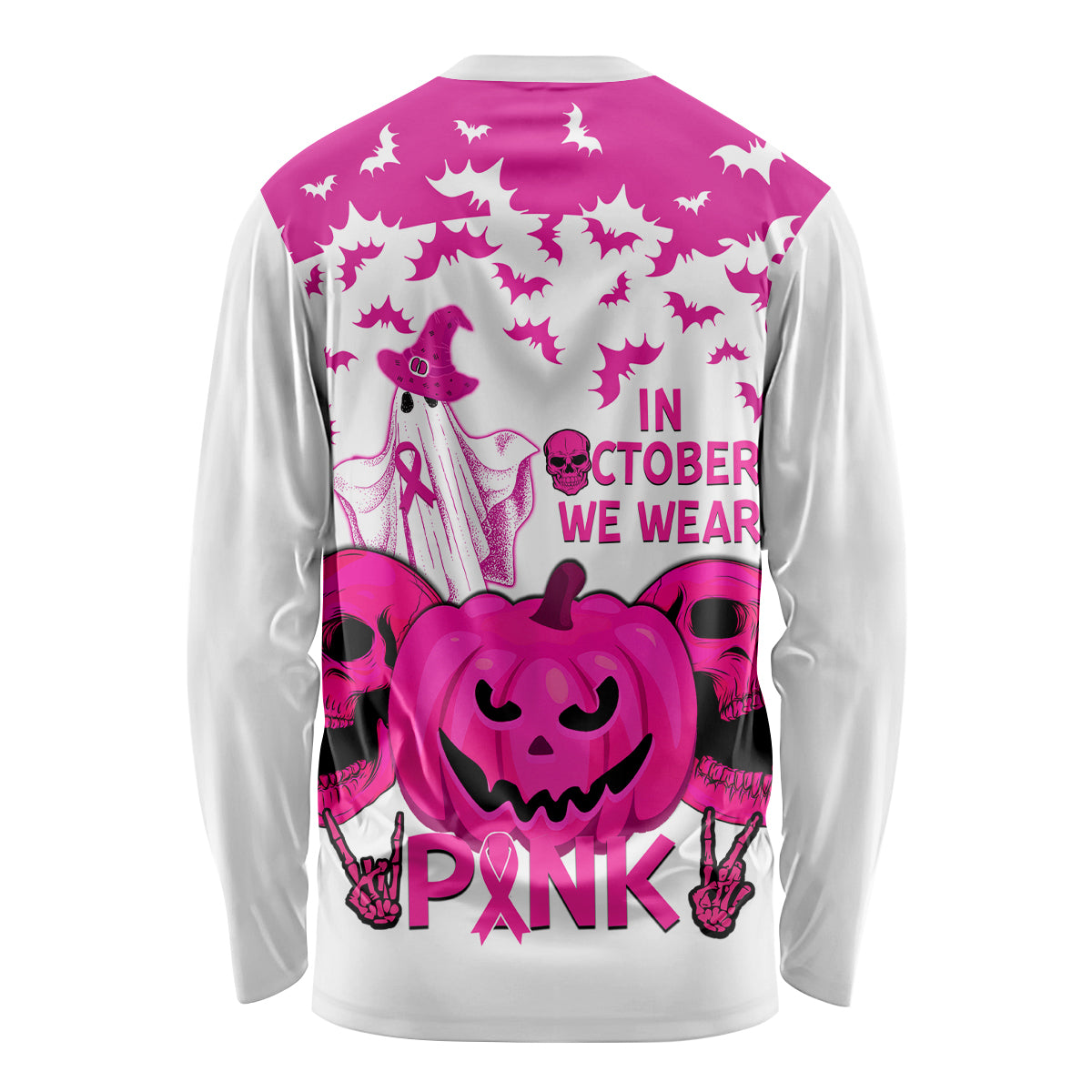 in-october-we-wear-pink-breast-cancer-long-sleeve-shirt-halloween-skull-with-pumkin-white-version