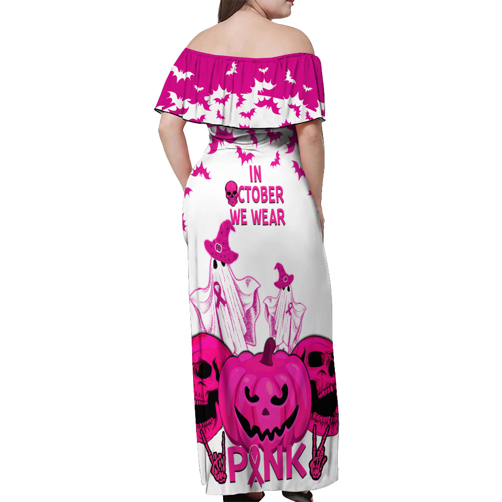 in-october-we-wear-pink-breast-cancer-off-shoulder-maxi-dress-halloween-skull-with-pumkin-white-version