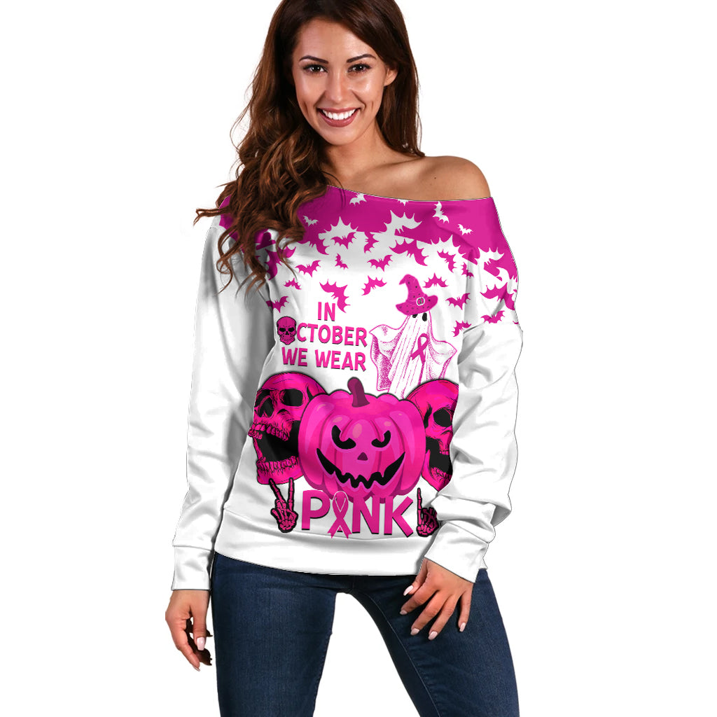 in-october-we-wear-pink-breast-cancer-off-shoulder-sweater-halloween-skull-with-pumkin-white-version