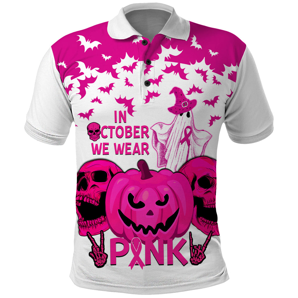 in-october-we-wear-pink-breast-cancer-polo-shirt-halloween-skull-with-pumkin-white-version