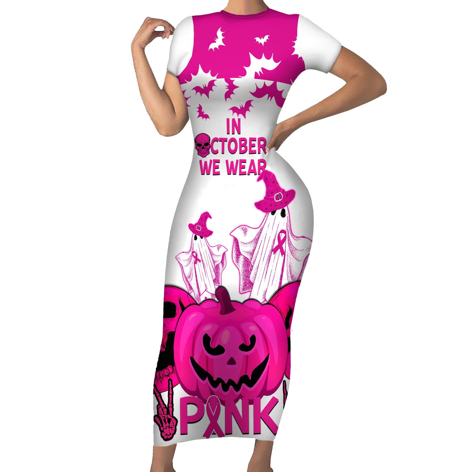 in-october-we-wear-pink-breast-cancer-short-sleeve-bodycon-dress-halloween-skull-with-pumkin-white-version