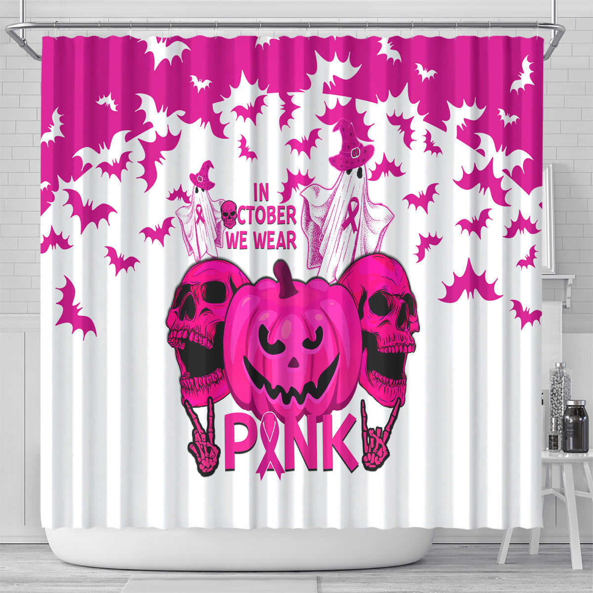 in-october-we-wear-pink-breast-cancer-shower-curtain-halloween-skull-with-pumkin-white-version