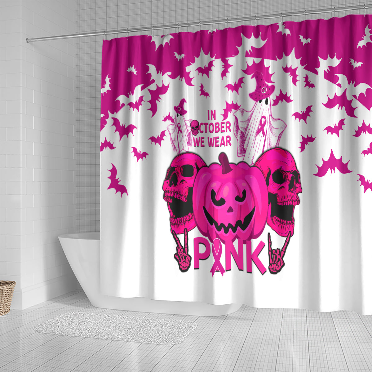 in-october-we-wear-pink-breast-cancer-shower-curtain-halloween-skull-with-pumkin-white-version