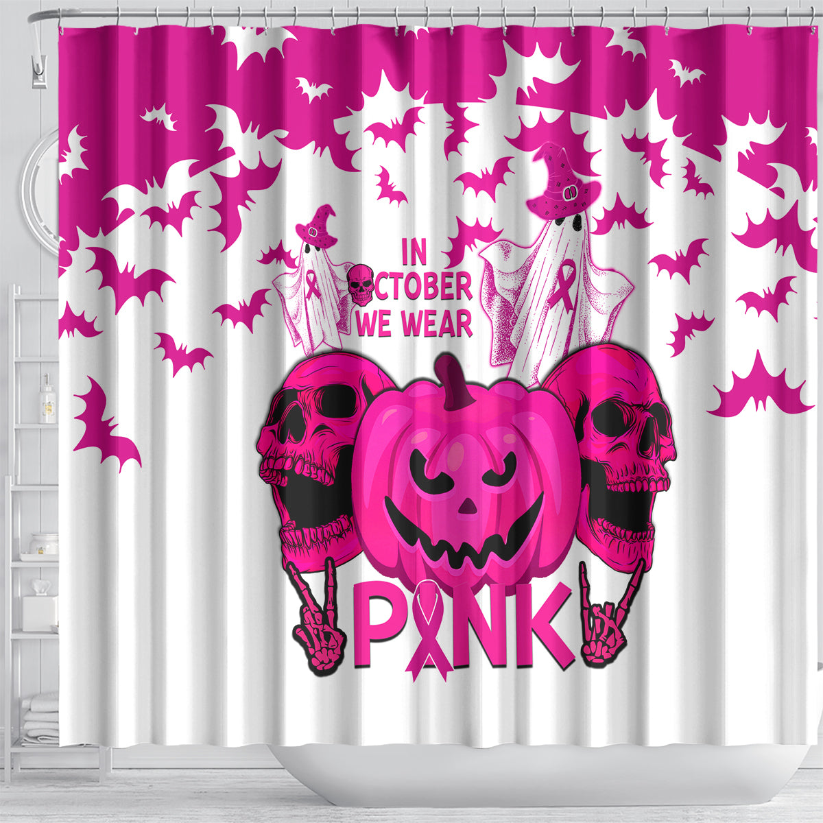 in-october-we-wear-pink-breast-cancer-shower-curtain-halloween-skull-with-pumkin-white-version