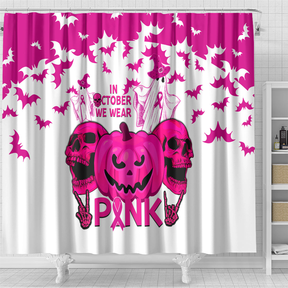 in-october-we-wear-pink-breast-cancer-shower-curtain-halloween-skull-with-pumkin-white-version