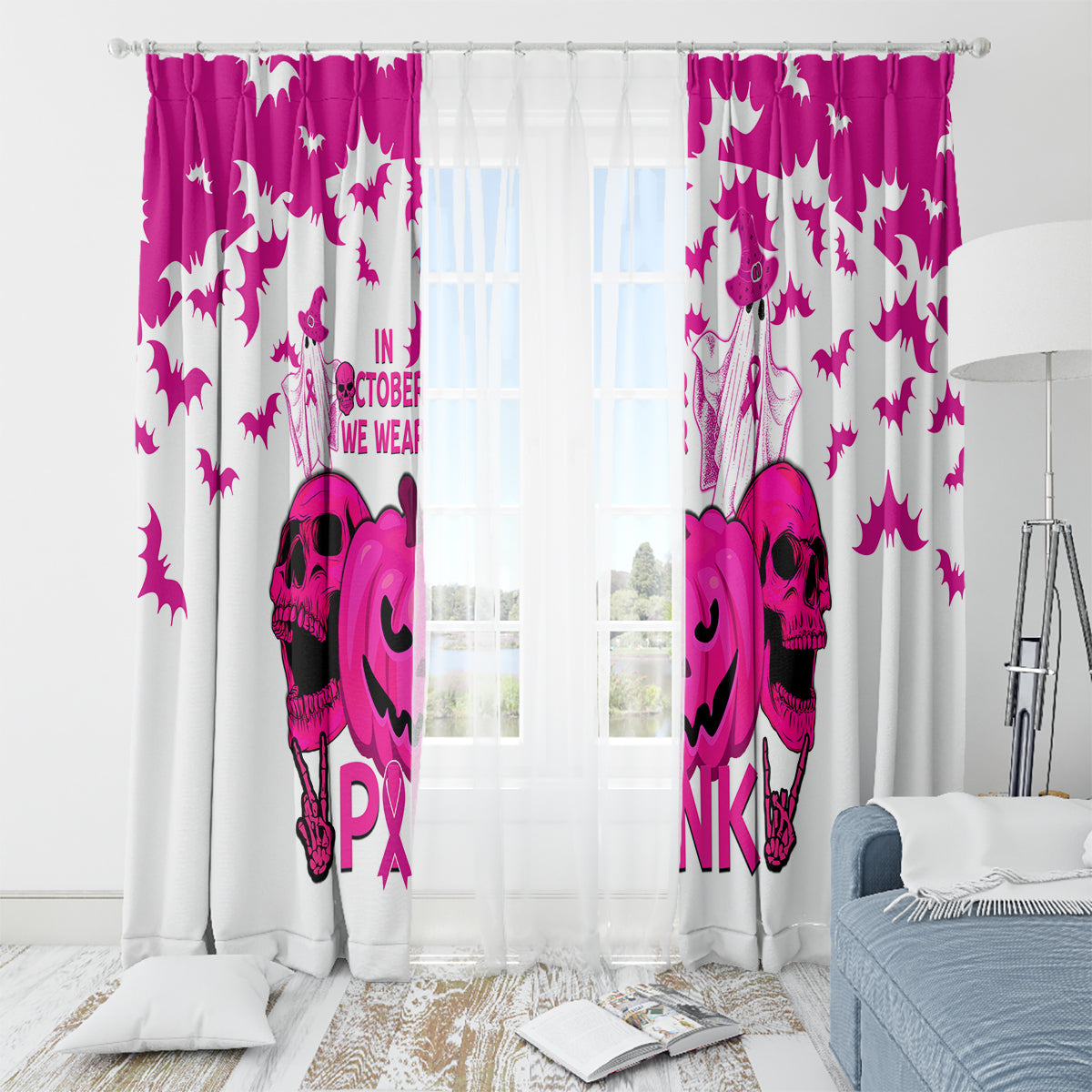 in-october-we-wear-pink-breast-cancer-window-curtain-halloween-skull-with-pumkin-white-version