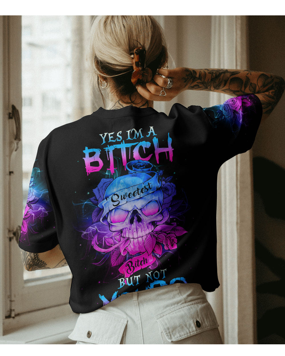 Yes I'm A B But Not Yours Skull Roses T Shirt