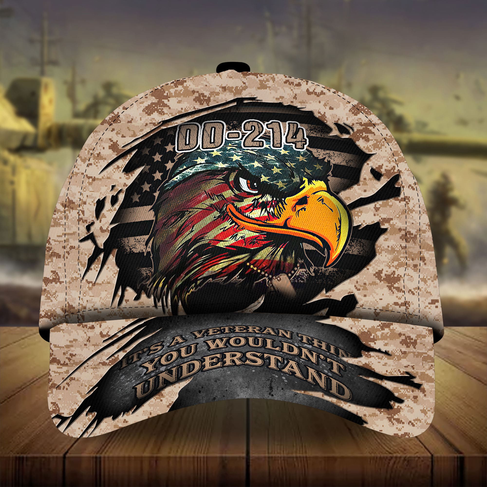 Premium DD-241 US Veteran Eagle Hats 3D Camo Personalized