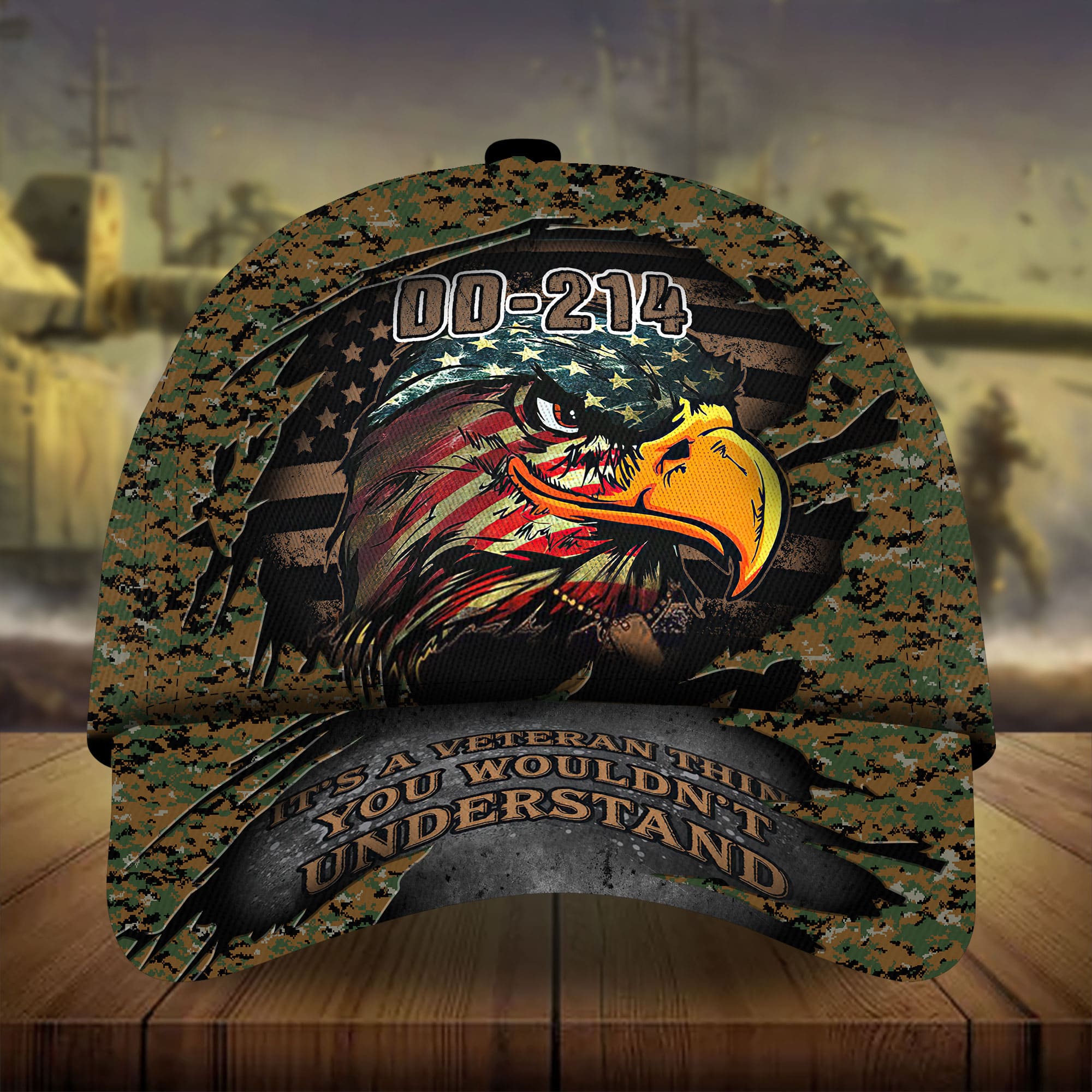 Premium DD-241 US Veteran Eagle Hats 3D Camo Personalized