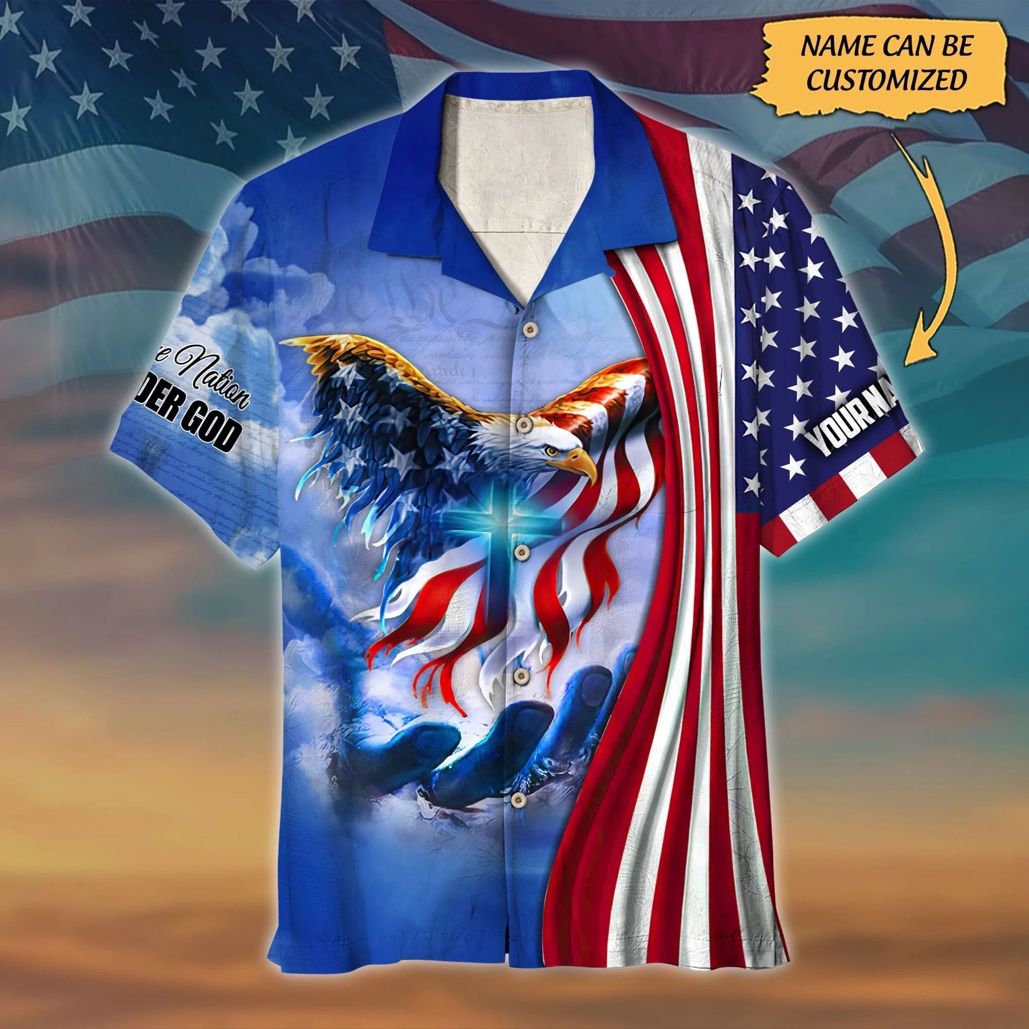 Premium Unique Eagle One Nation Under God 3D Clothing Personalized Combo Hawaiian Shirt And Cap