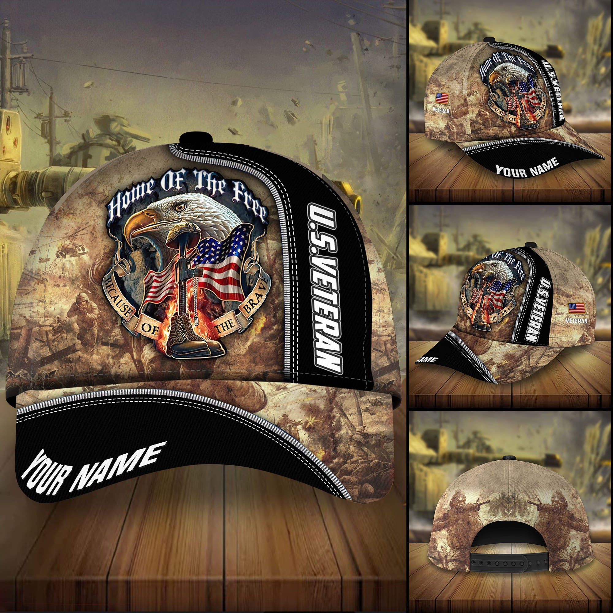 Premium Home Of The Free, US Veteran 3D Hats Eagle Personalized