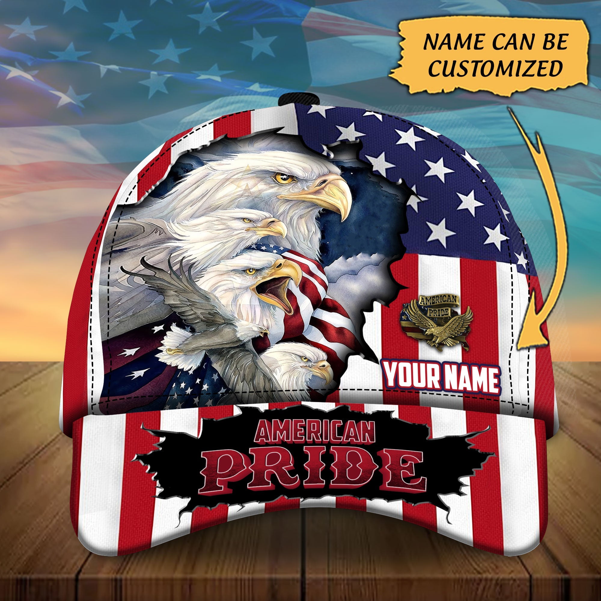 Custom Name American Pride Eagle Patriotic Cap, Perfect Gift For Father's Day