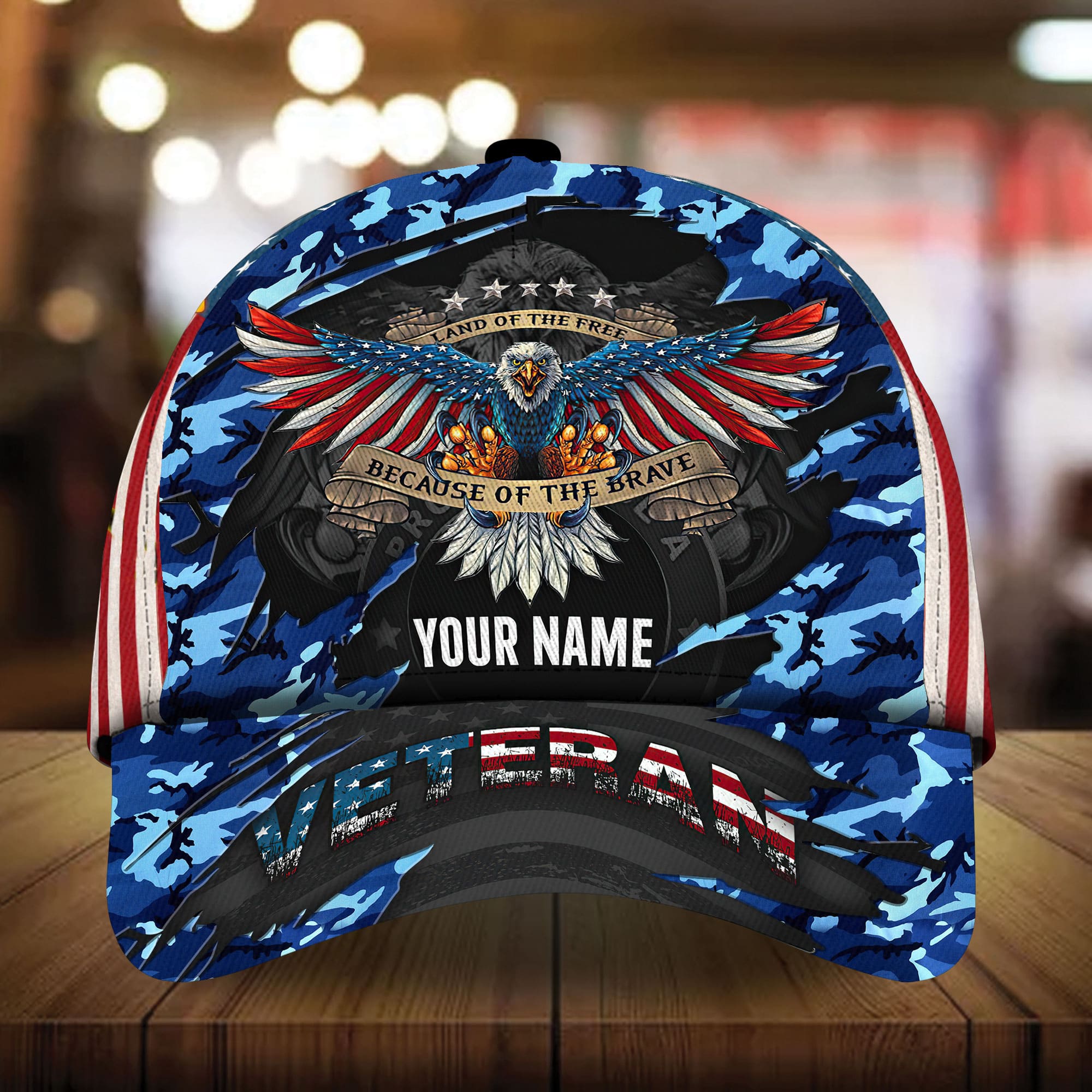 Premium Eagle US Veteran 3D Hats Cracked Camo Personalized