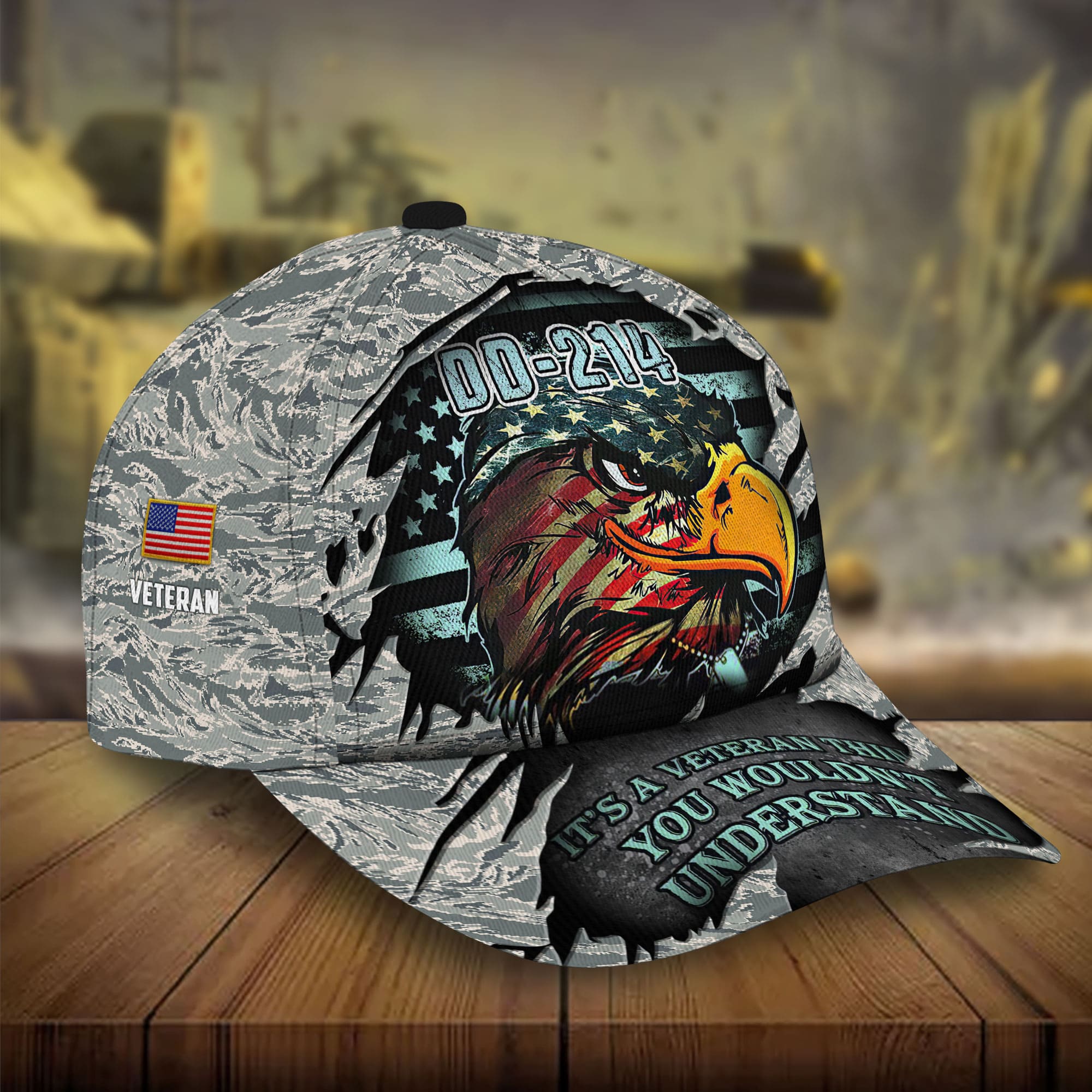 Premium DD-241 US Veteran Eagle Hats 3D Camo Personalized