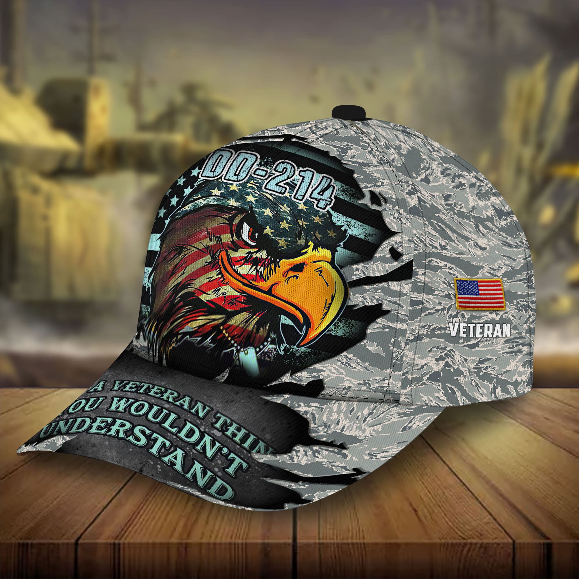 Premium DD-241 US Veteran Eagle Hats 3D Camo Personalized