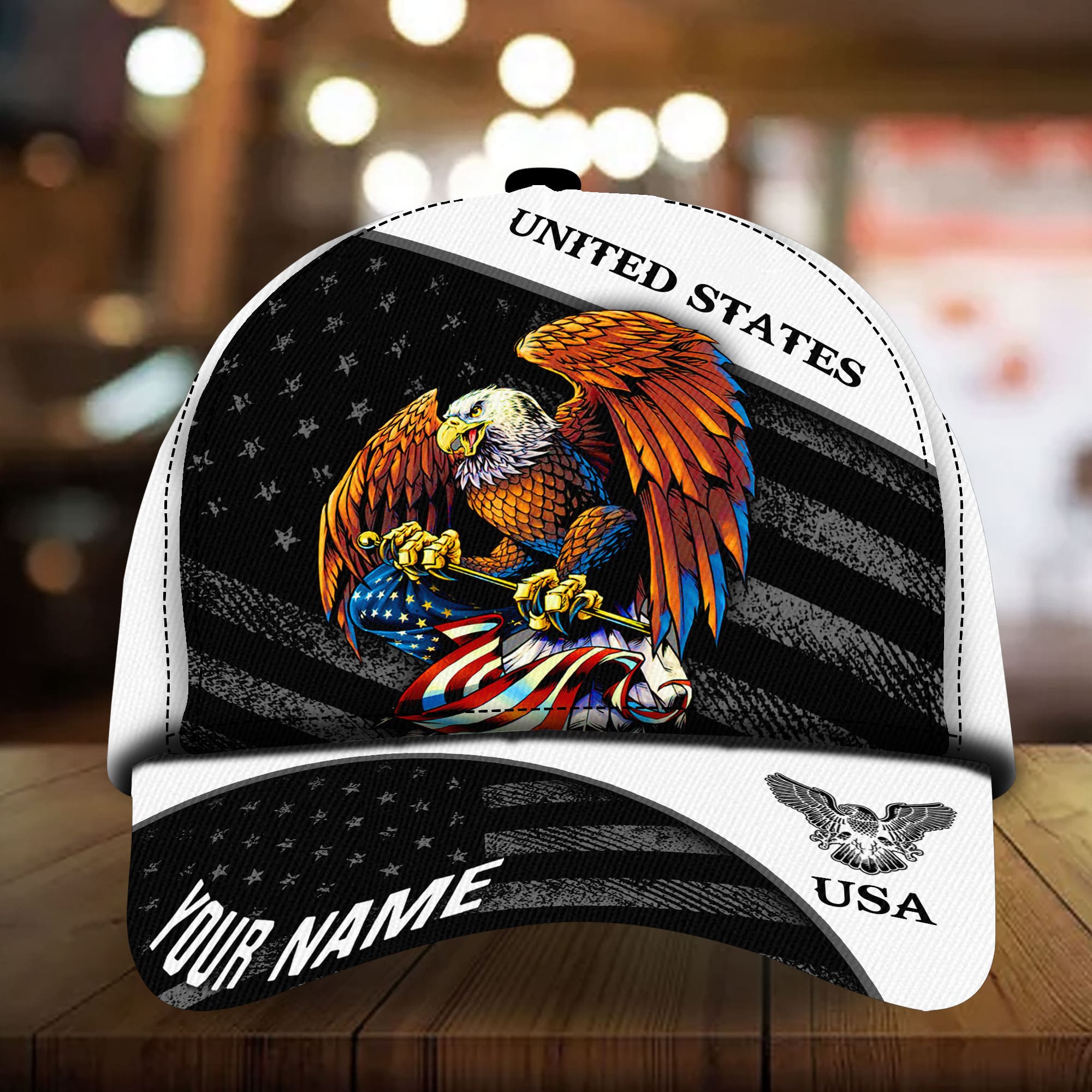 Patriotic Eagle Hat, American Flag United States Full Printed Multicolors Personalized Cap