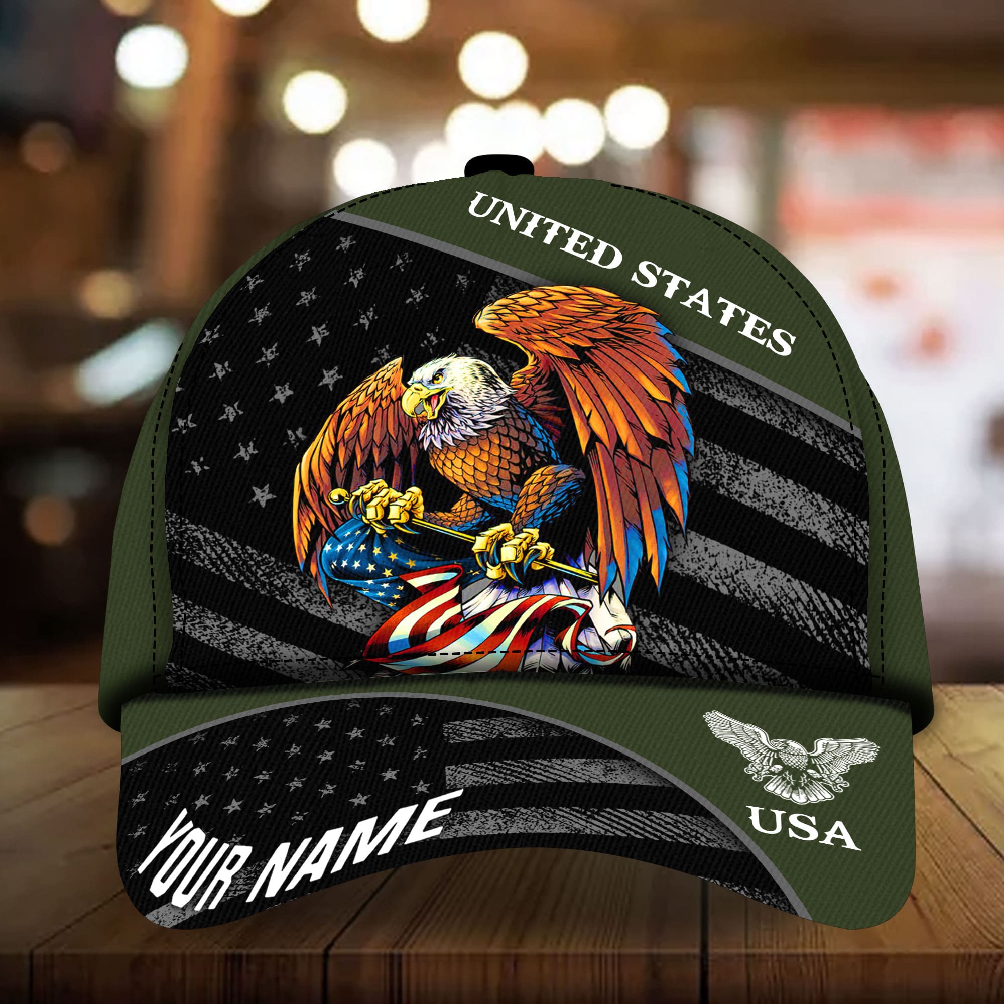 Patriotic Eagle Hat, American Flag United States Full Printed Multicolors Personalized Cap