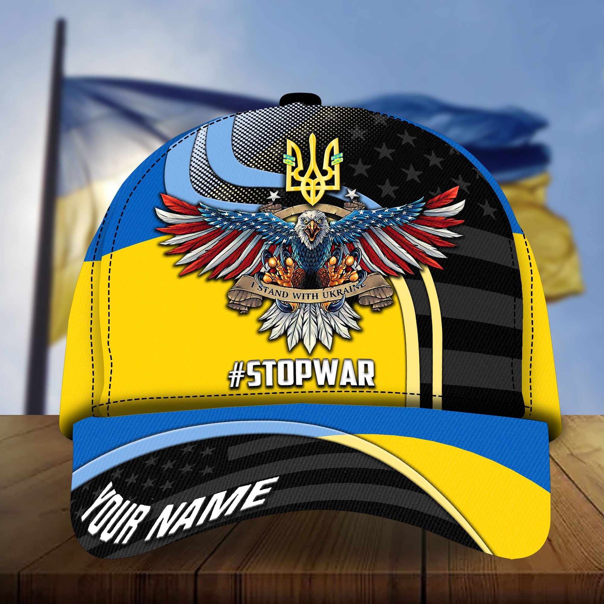 Premium Eagle American Supports Ukraine 3D Cap I Stand With Ukraine Personalized