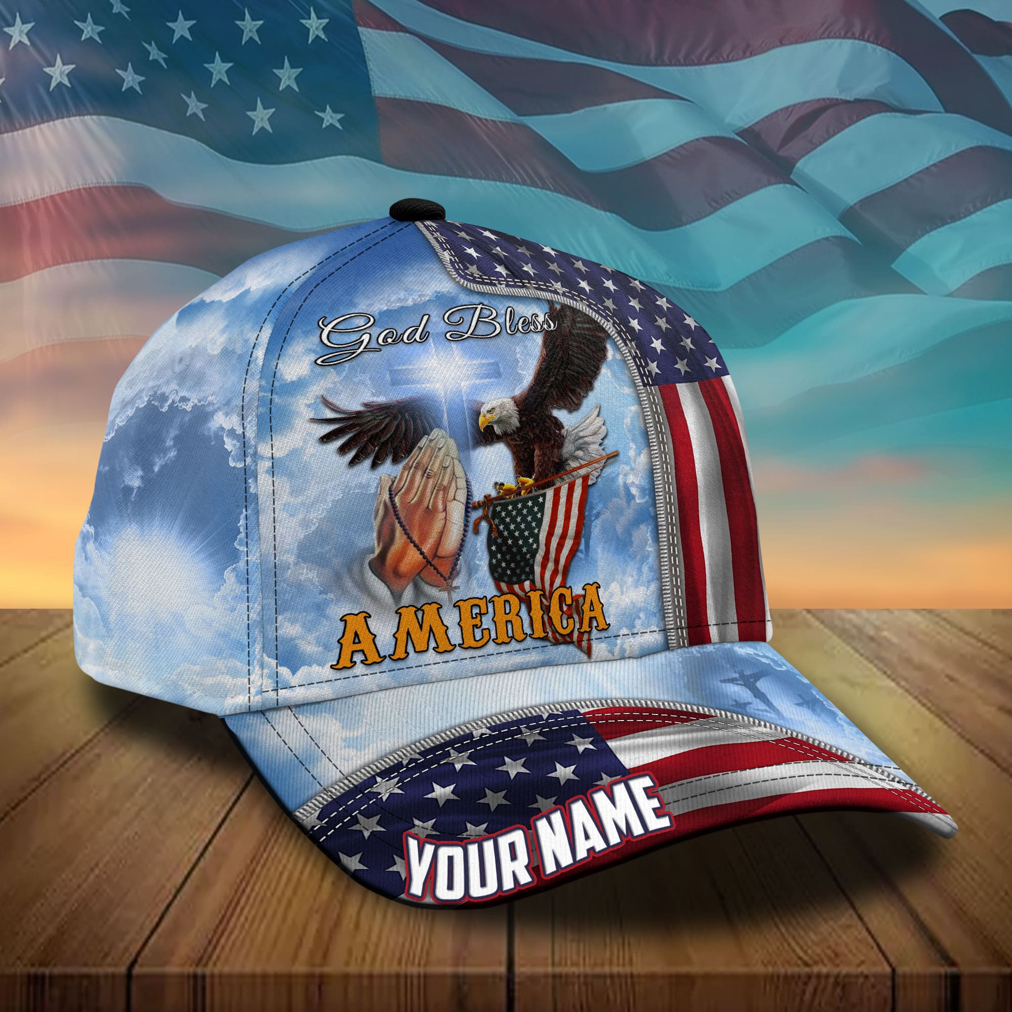 Premium God Bless America, Eagle Patriotic 3D Hat Personalized