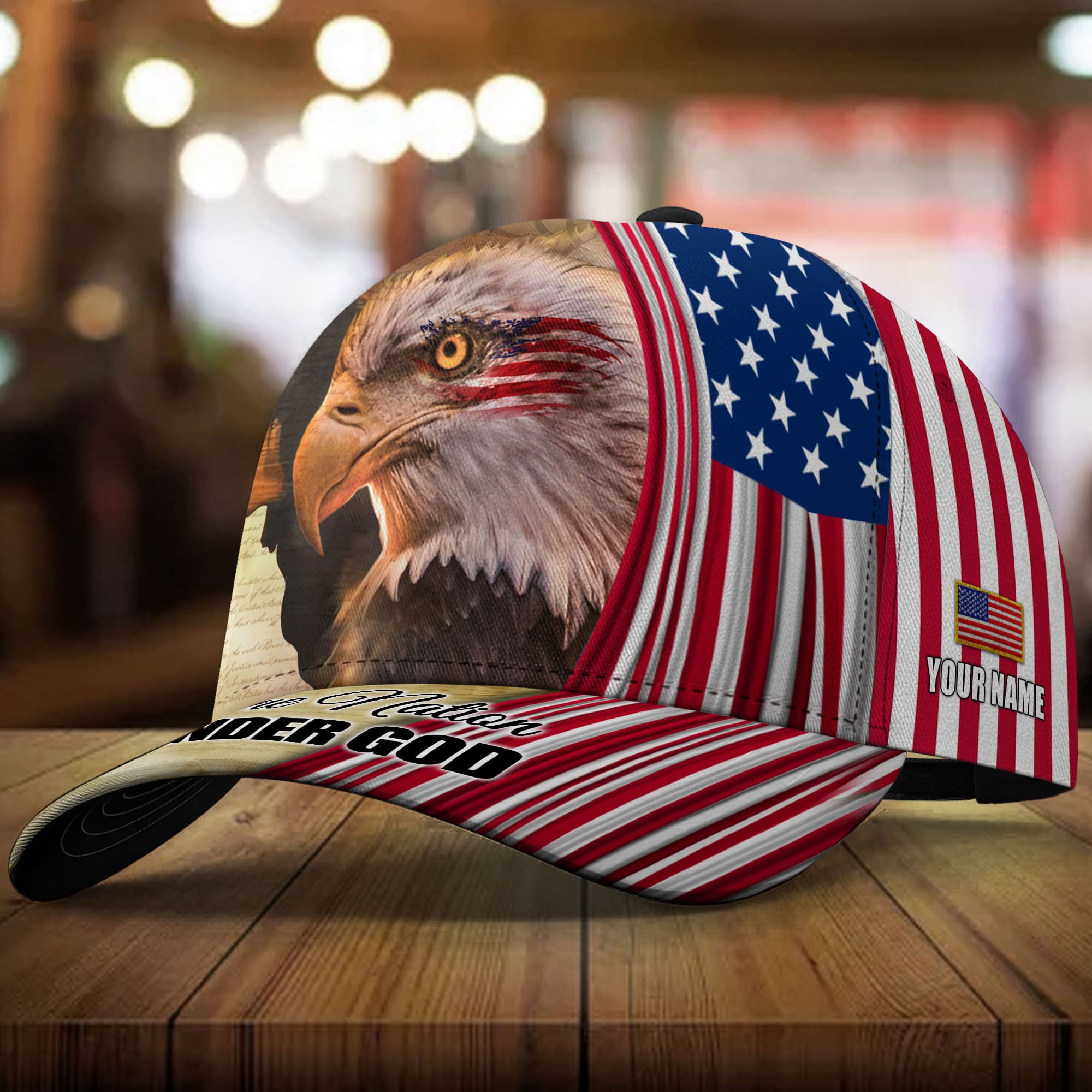 Premium God And Eagle, One Nation Under God 3D Hat Brown Personalized