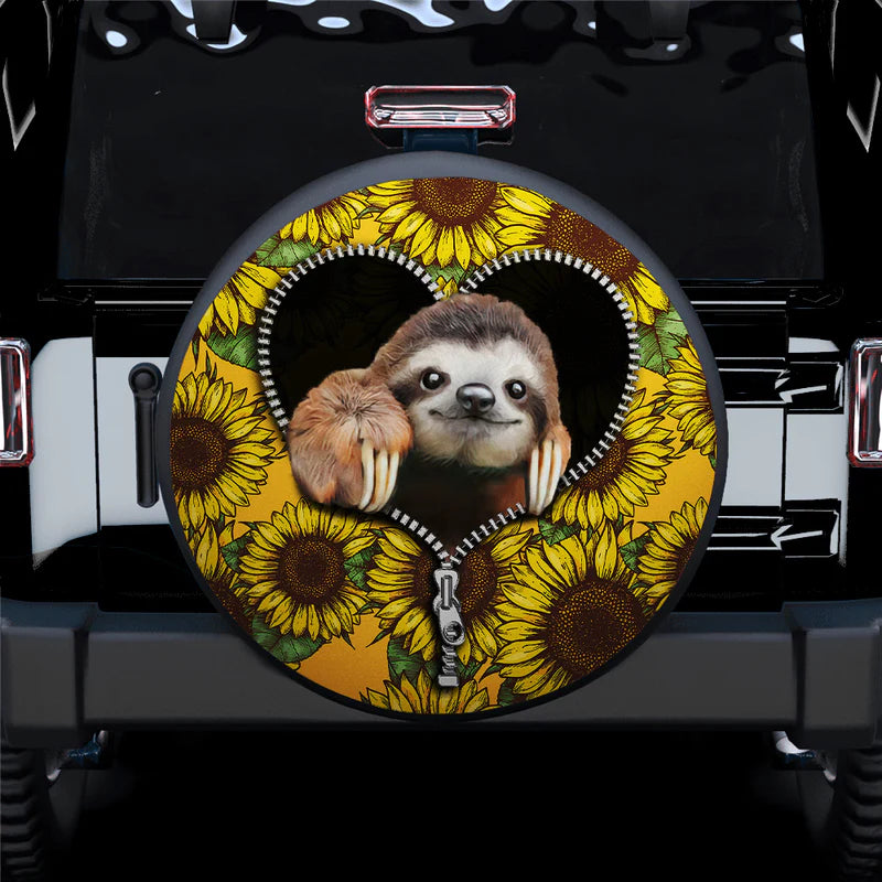 Sloth Cute Sunflower Zipper Car Spare Tire Covers