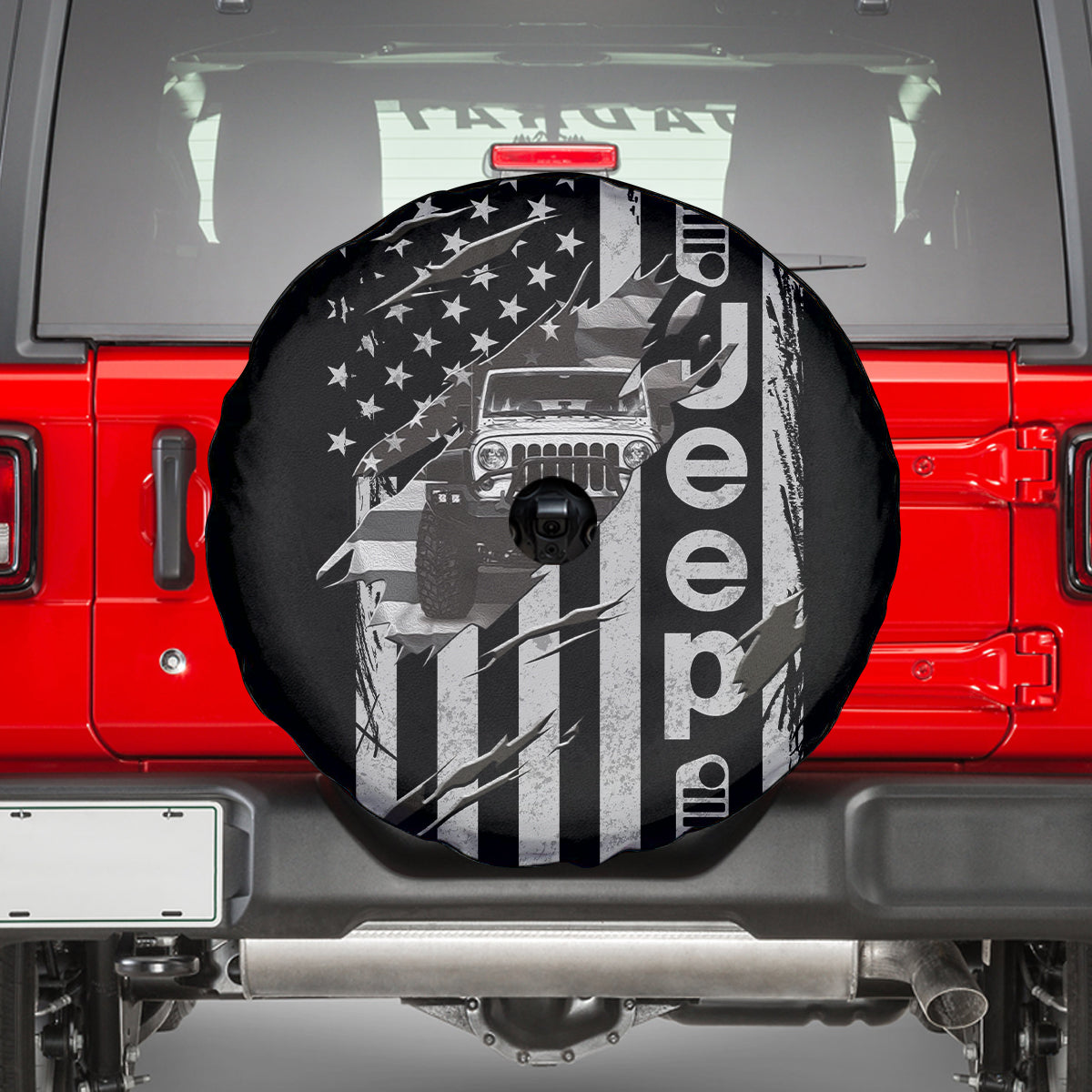 Jeep Spare Tire Cover - Scratch American Flag Jeep Spare Tire Cover