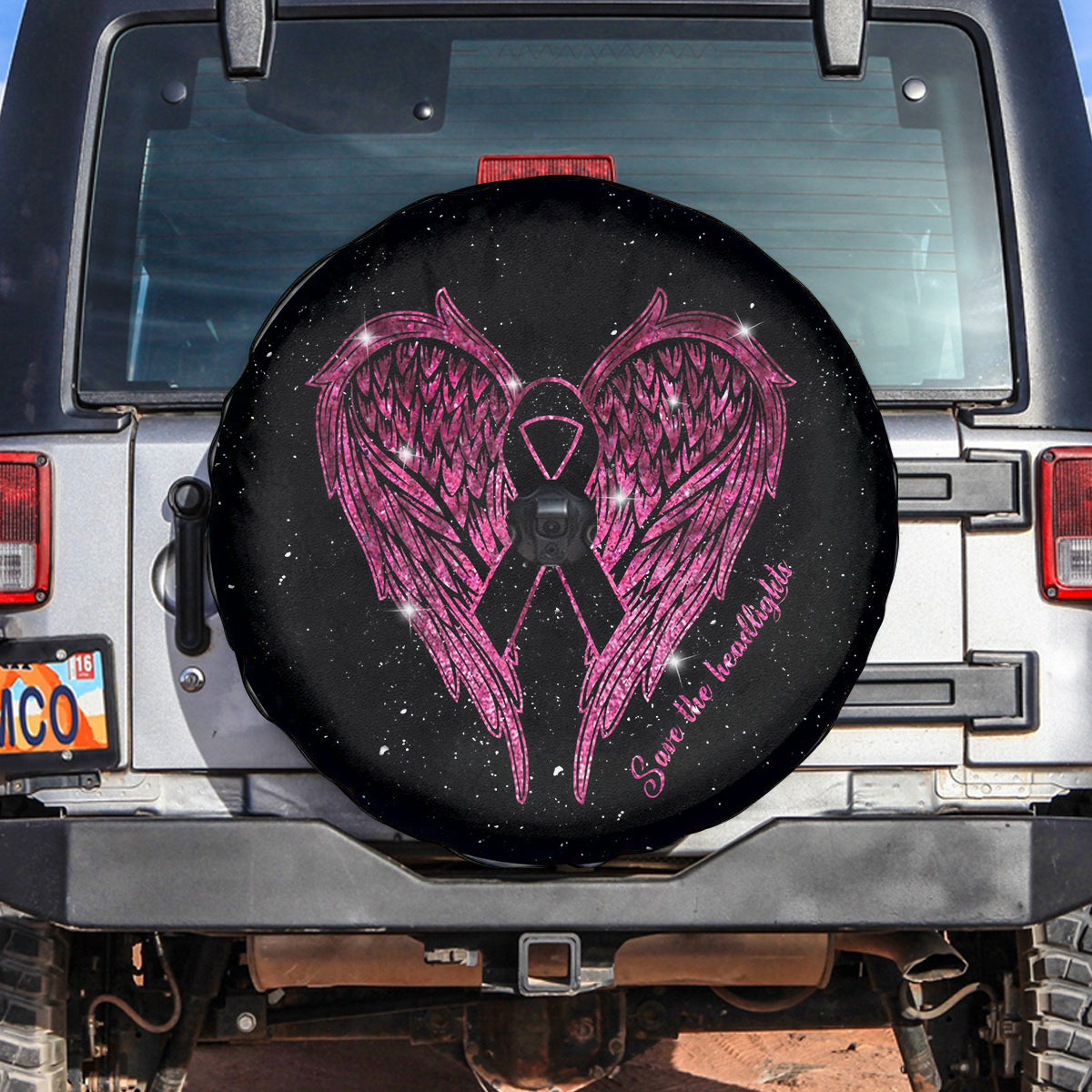 Jeep Girl Save The Headlights Breast Cancer Awareness Pink Spare Tire Cover LT11