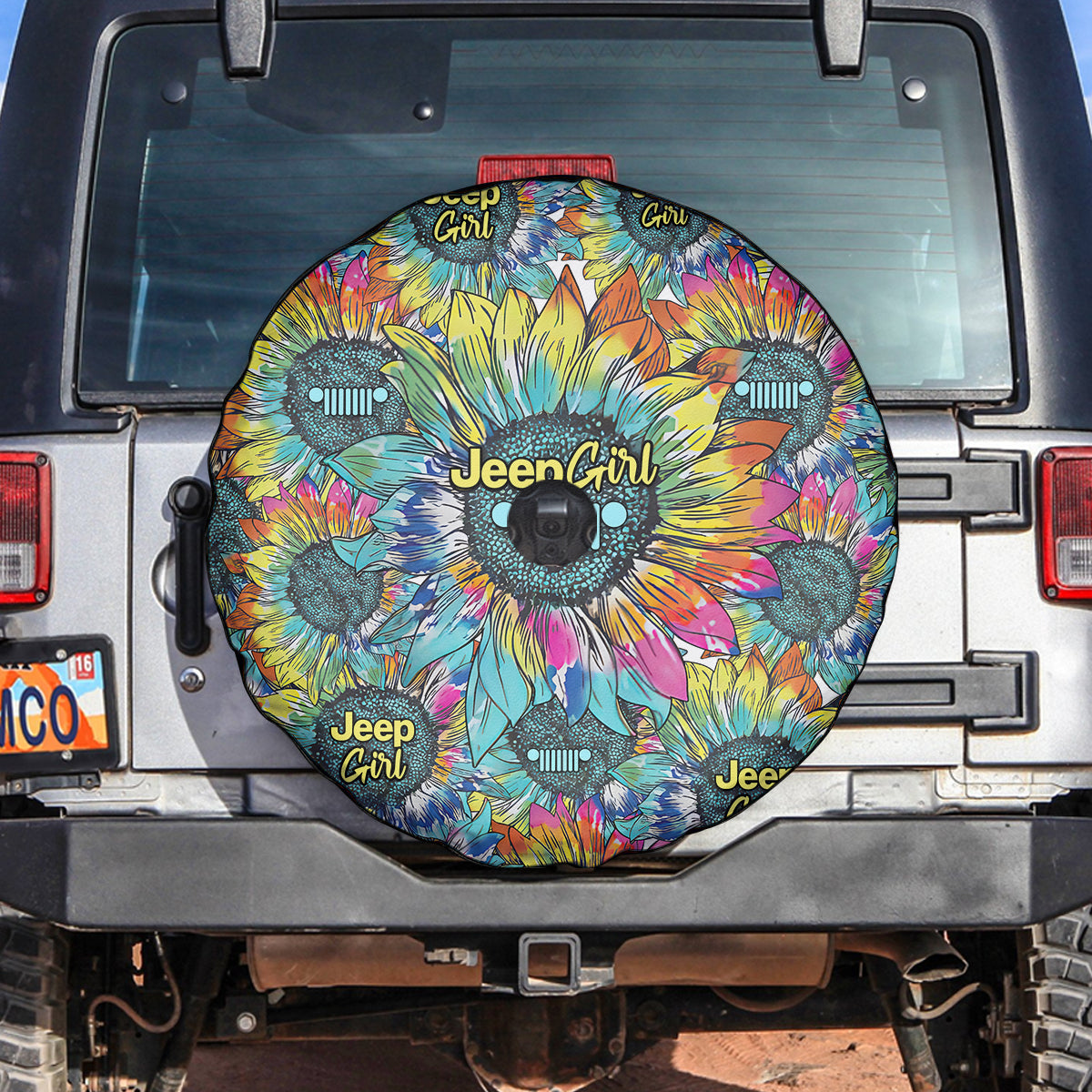 Jeep Girl Tie Dye Sunflower Pattern Spare Tire Cover