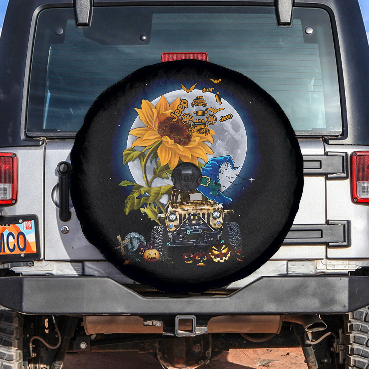 Jeep Sunflower Halloween Automotive Spare Tire Cover