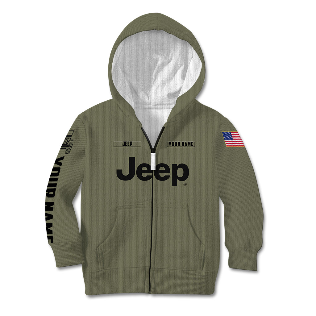 personalized-custom-name-simple-jeep-kid-hoodie-olive-military