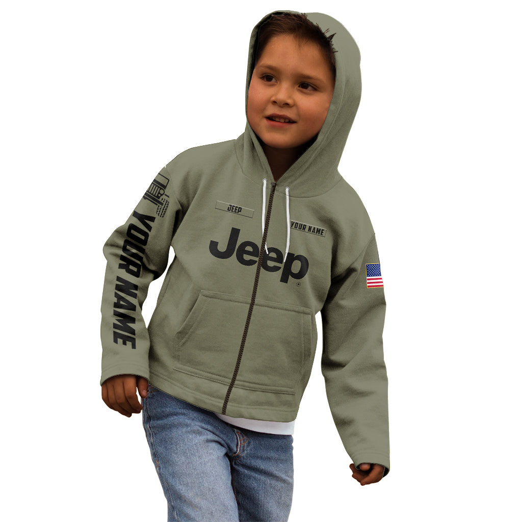 personalized-custom-name-simple-jeep-kid-hoodie-olive-military