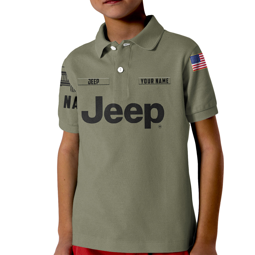 personalized-custom-name-simple-jeep-kid-polo-shirt-olive-military