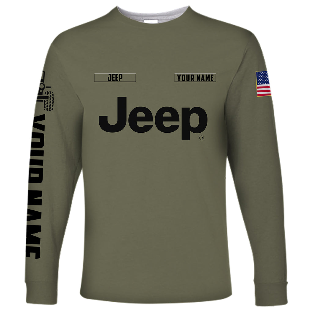 personalized-custom-name-simple-jeep-long-sleeve-shirt-olive-military