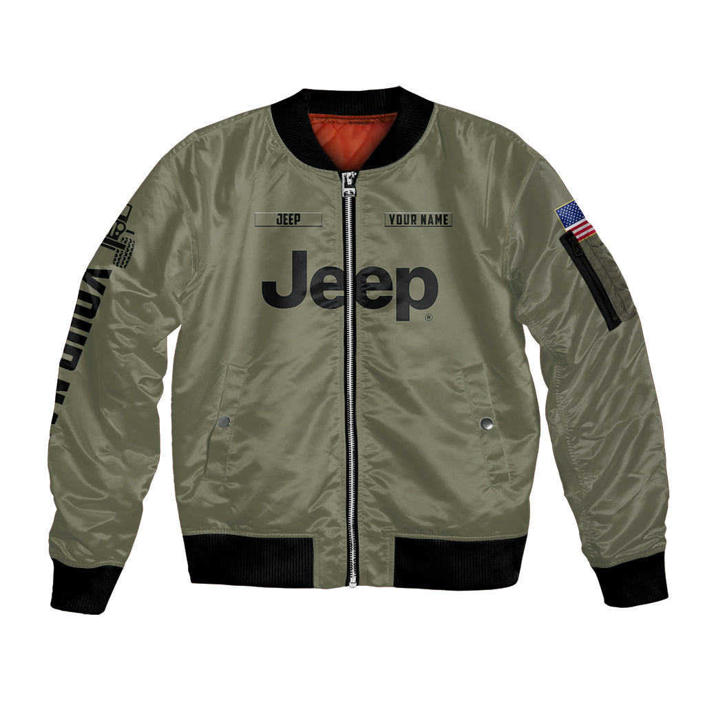 personalized-custom-name-simple-jeep-sleeve-zip-bomber-jacket-olive-military