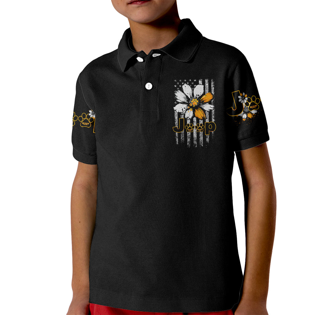 jeep-girl-dog-paw-daisy-kid-polo-shirt