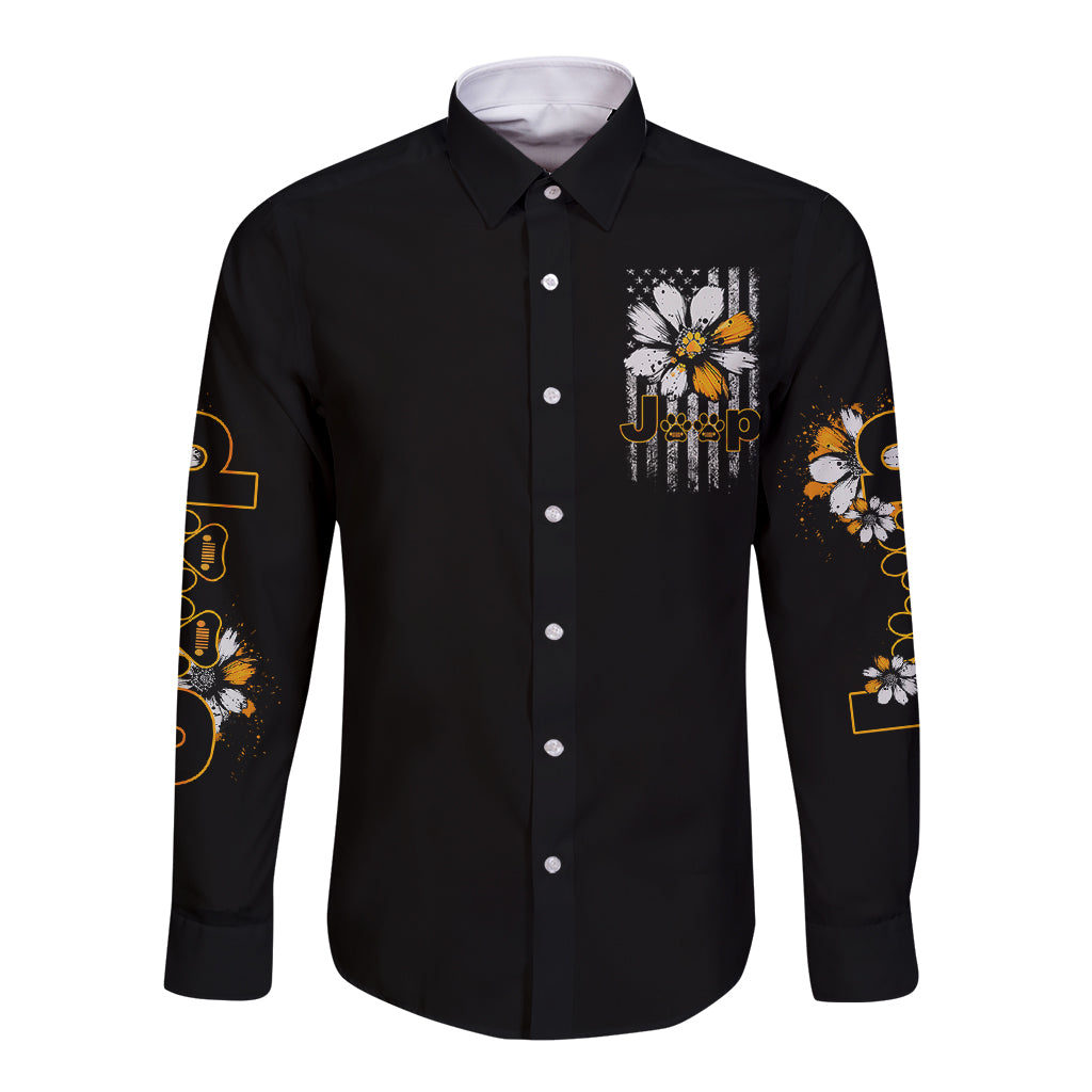 jeep-girl-dog-paw-daisy-long-sleeve-button-shirt