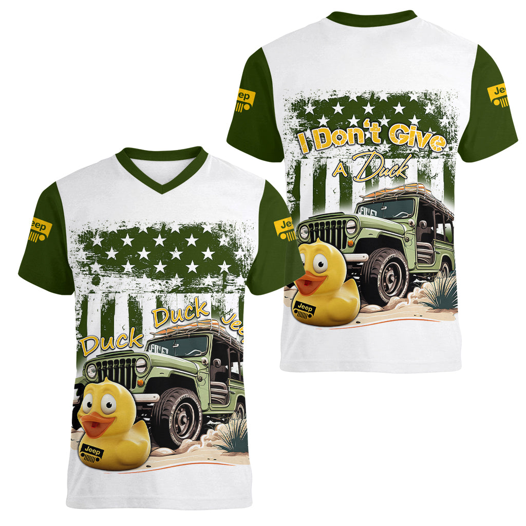 duck-duck-jeep-women-v-neck-t-shirt-i-dont-give-a-duck-mix-green-american-flag