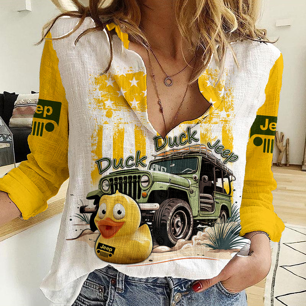 duck-duck-jeep-women-casual-shirt-i-dont-give-a-duck-mix-yellow-american-flag