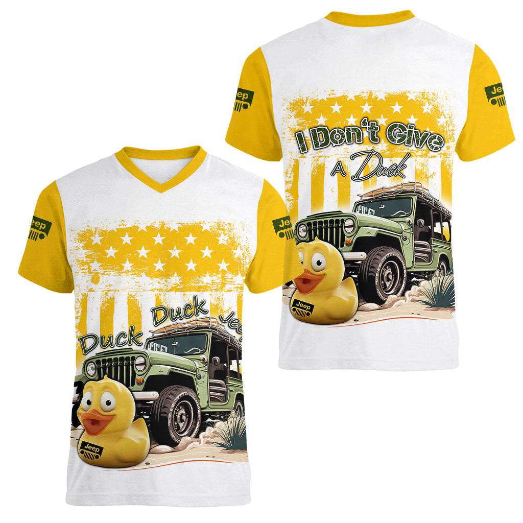 duck-duck-jeep-women-v-neck-t-shirt-i-dont-give-a-duck-mix-yellow-american-flag