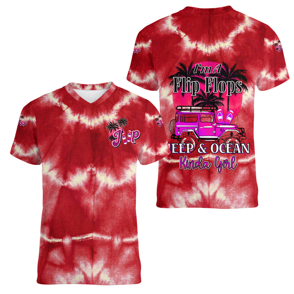 red-jeep-tie-dye-women-v-neck-t-shirt-im-a-flip-flops-jeep-and-ocean-kinda-girl-ver02