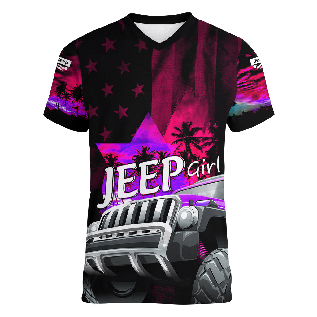 pink-jeep-women-v-neck-t-shirt-you-can-go-fast-but-i-can-go-anywhere