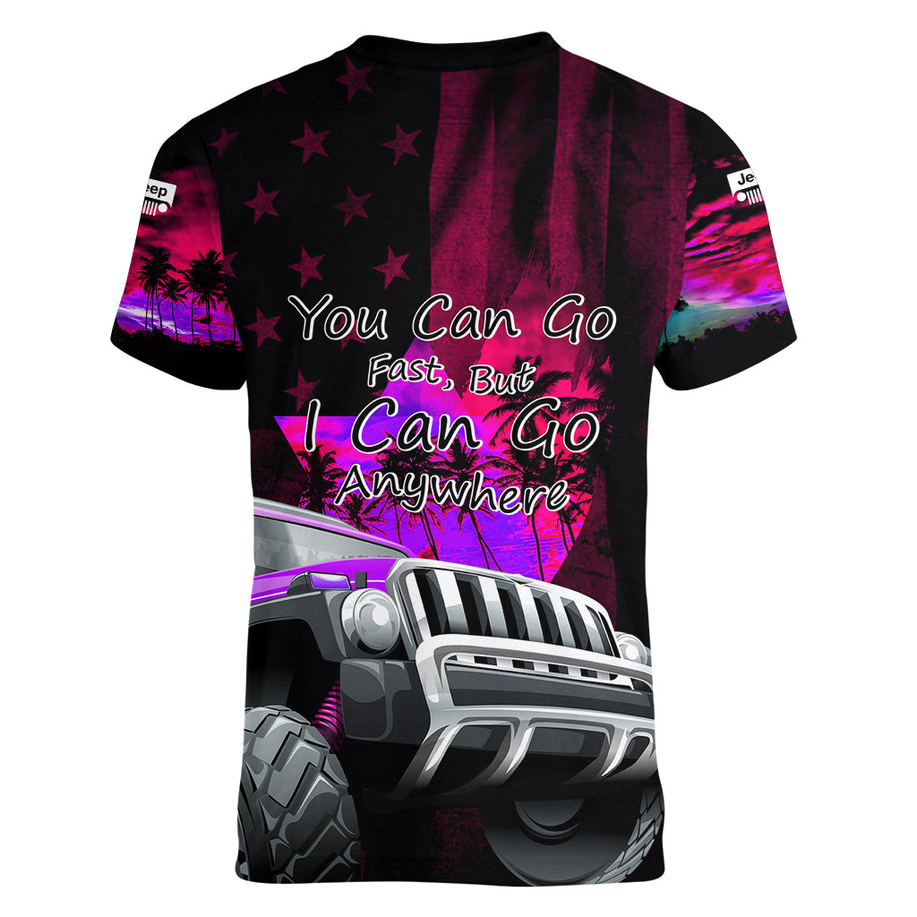 pink-jeep-women-v-neck-t-shirt-you-can-go-fast-but-i-can-go-anywhere