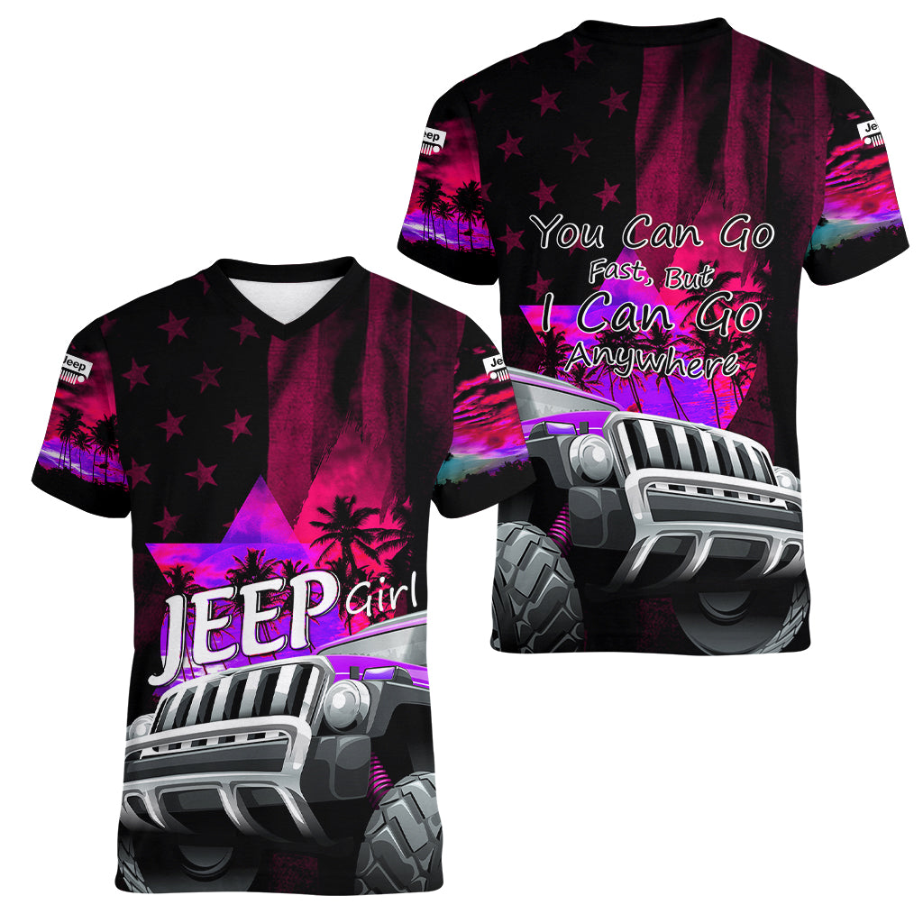 pink-jeep-women-v-neck-t-shirt-you-can-go-fast-but-i-can-go-anywhere