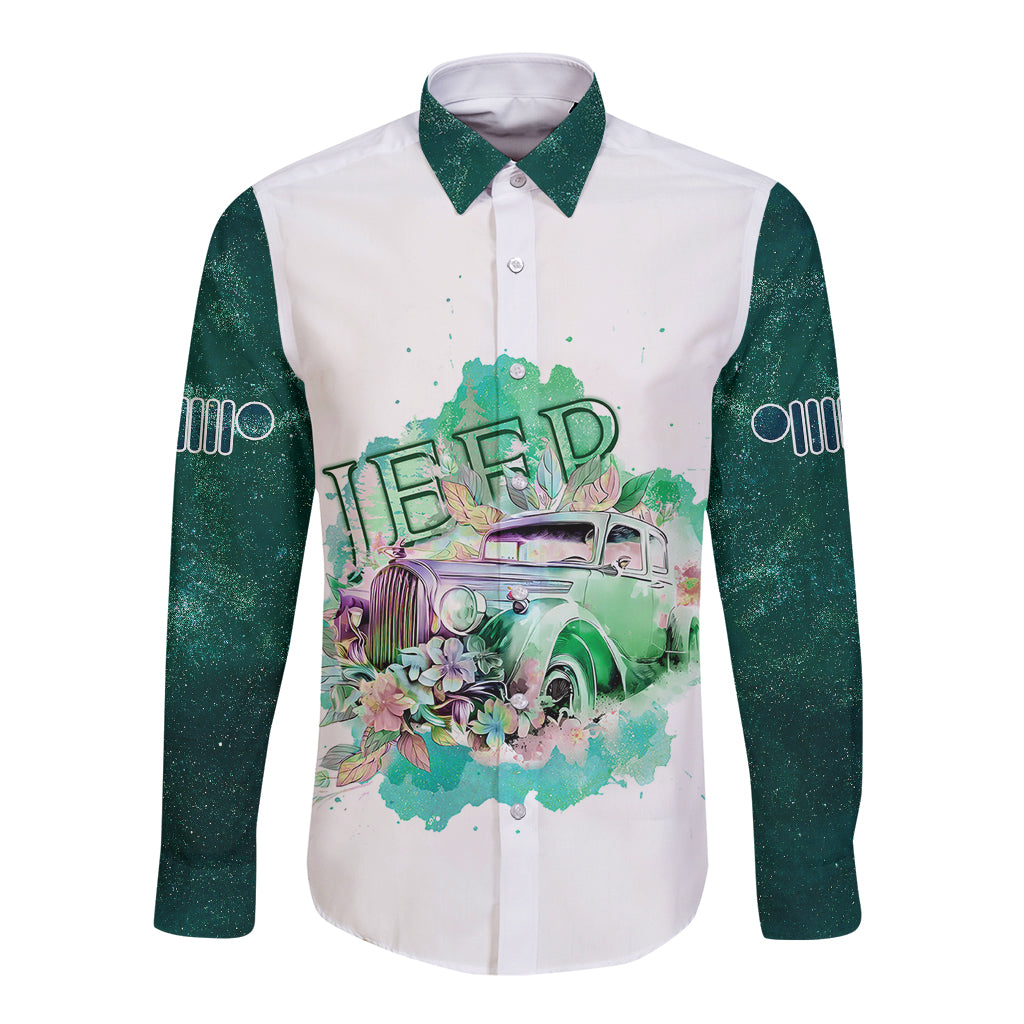 green-jeep-galaxy-long-sleeve-button-shirt-not-all-those-who-wander-are-lost